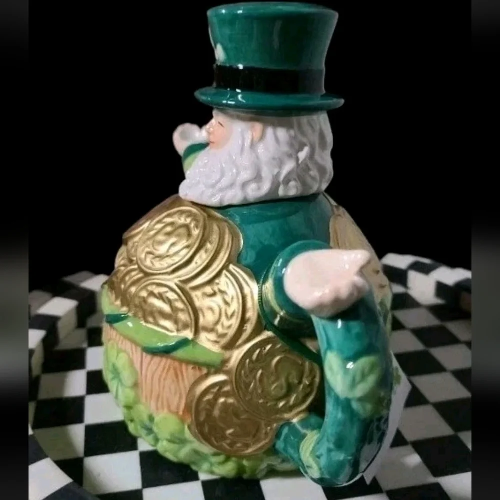 3pc St Patrick's Day Lucky Shamrock Leprechaun Pot O' Gold Teapot Sugar Creamer